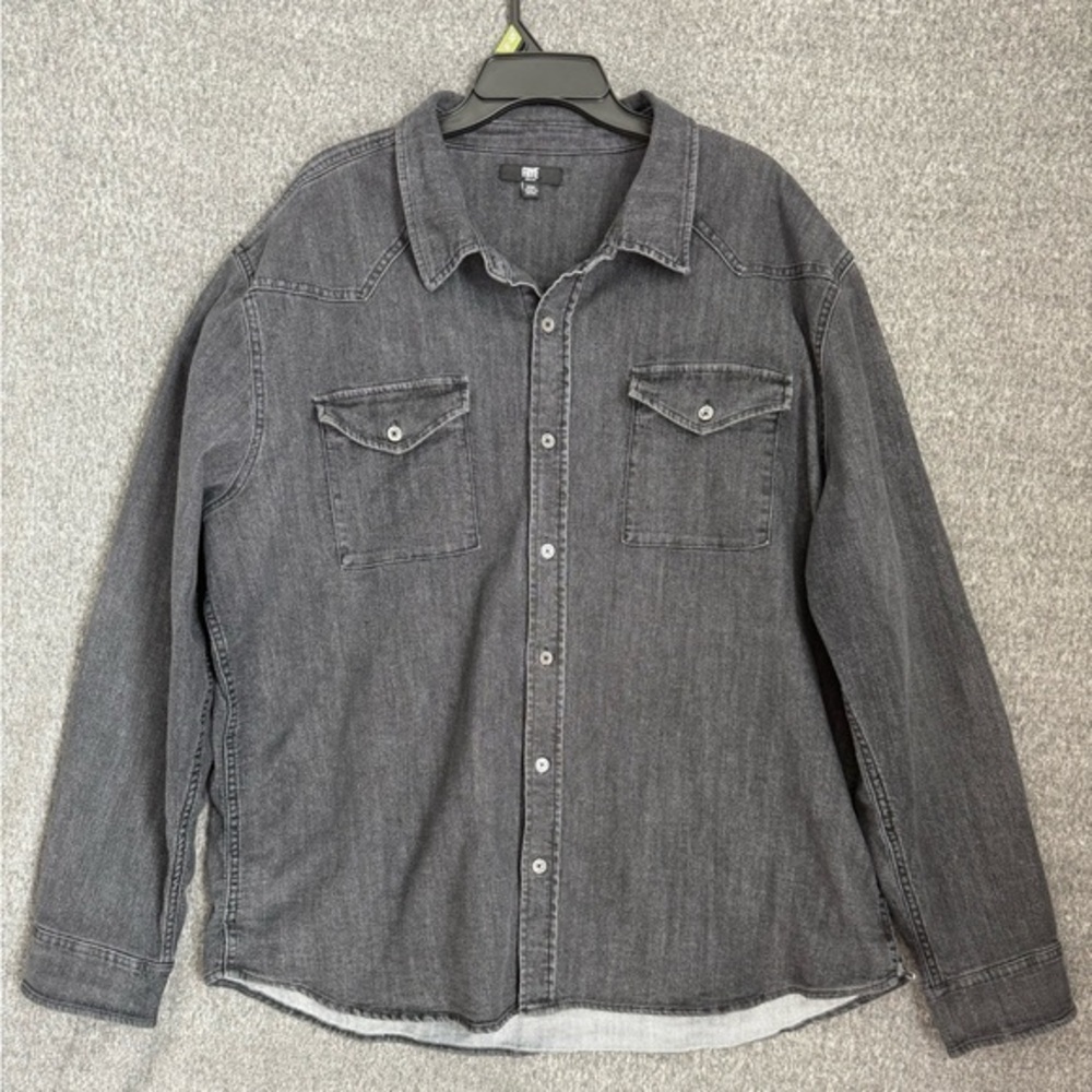 Western Denim Shirt Mens XXL Frye Black Button Up Pockets Cowboy Long Sleeve